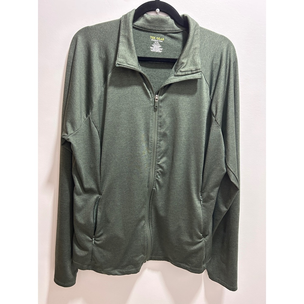Tek Gear Womens XXL Olive Green Full Zip Workout Jacket Cinched Waist Reflective
